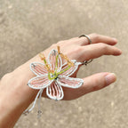 Handmade 3D Beaded Lily Flower Keychain | White Pink Striped Petal Green Stem Amber Stamen Bag Charm