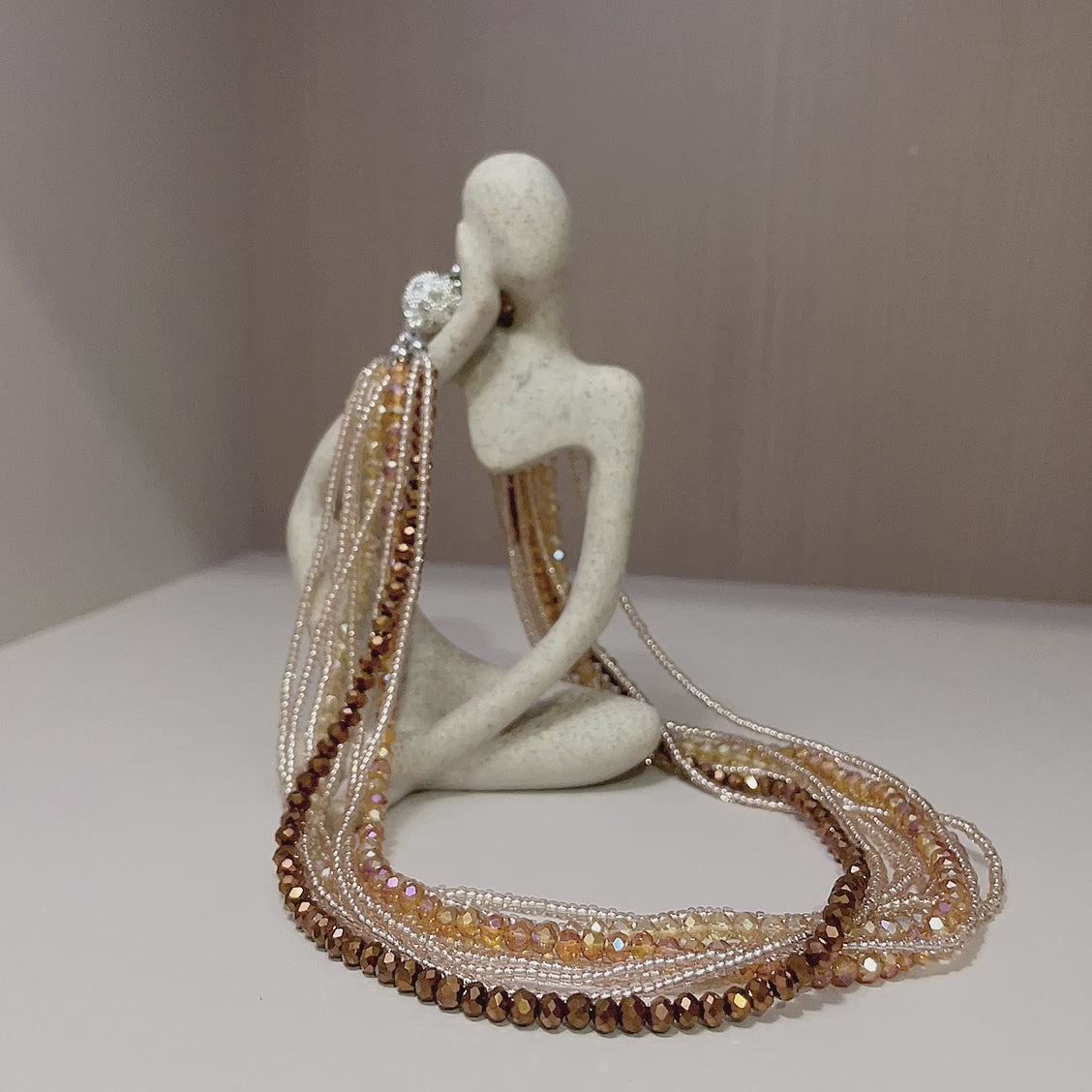 Handmade Multi-Strand Gold Crystal Twisted Choker Necklace | Champagne Layered Statement Collar