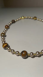 Handmade Tiger Eye & Gold Bead Choker Necklace | Natural Stone Alternating Design