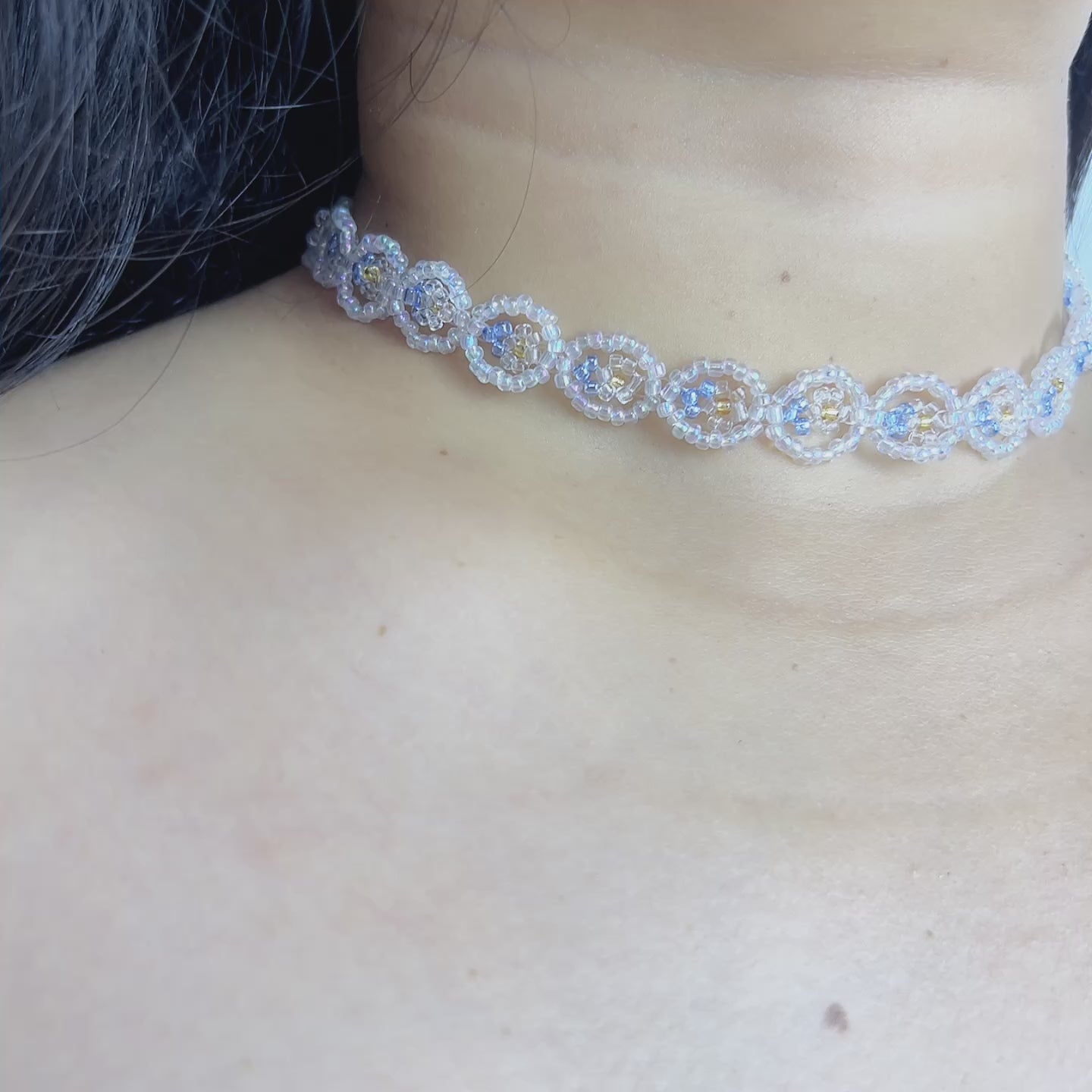 Handmade White Silver Floral Circle Beaded Choker Necklace | Lace Daisy Chain Bridal Collar