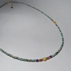 Handmade Mint Green Seed Bead Choker Necklace | Orange Agate Navy Blue Gold Accent