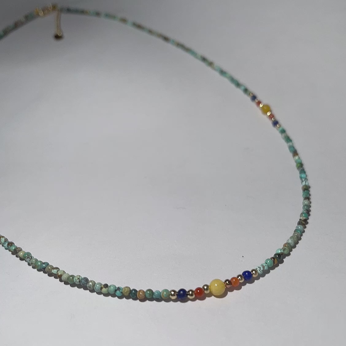 Handmade Mint Green Seed Bead Choker Necklace | Orange Agate Navy Blue Gold Accent