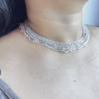 Handmade All White Multi-Layer Scallop Wave Lace Beaded Choker Necklace | Bridal Wedding Fairycore Collar