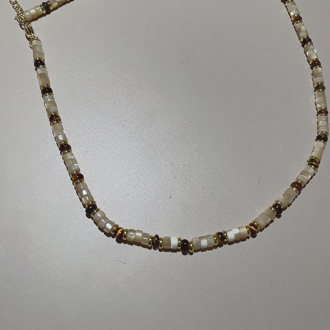 Handmade Cream Seed Bead & Gold Metal Bead Choker Necklace | Minimalist Everyday Jewelry