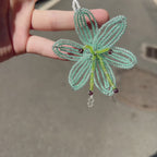 Handmade 3D Mint Green Transparent Lily Flower Beaded Keychain | Crystal Drop Tassel Fairycore Bag Charm