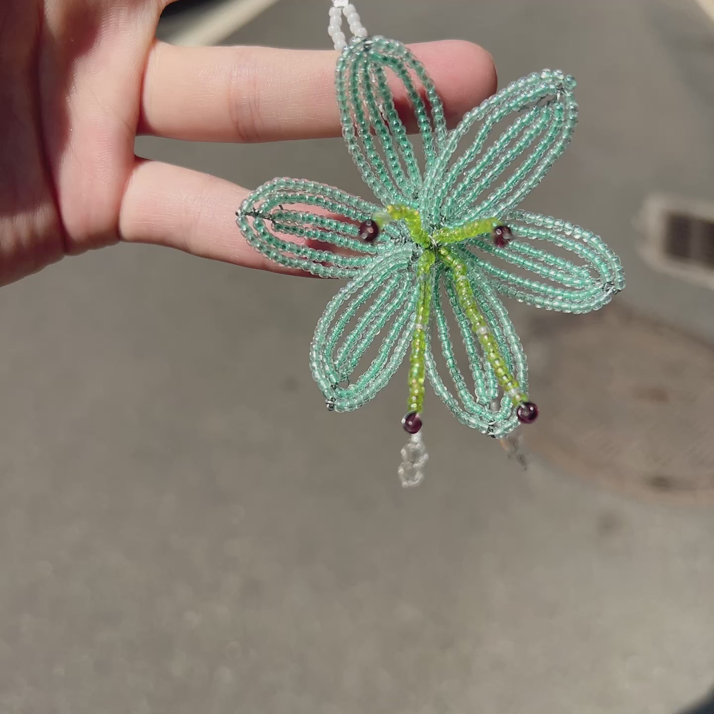 Handmade 3D Mint Green Transparent Lily Flower Beaded Keychain | Crystal Drop Tassel Fairycore Bag Charm