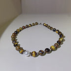 Handmade Tiger Eye Choker Necklace with Baroque Pearl Focal | Silver Spacer Natural Stone