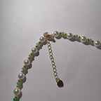 Handmade Pearl & Sage Green Seed Bead Choker Necklace | Gold Spacer Elegant Jewelry